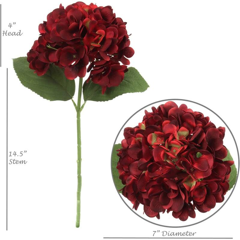 Burgundy Bliss Hydrangea Stems Set of 3 Artificial Silk Flowers, 18